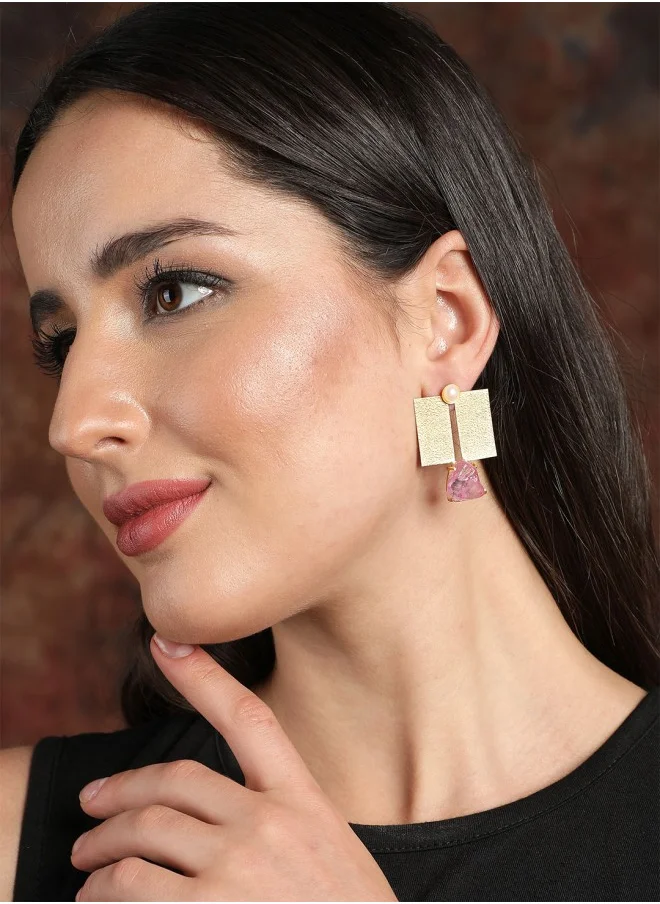 ISHIN Gold-Plated Contemporary Drop Earrings