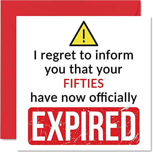 Stuff4 Funny 60th Birthday Cards for Men Women - Your Fifties Have Expired - Happy Birthday Card for Him Her Friend Cousin Work Colleague, 5.7 x 5.7 Inch Banter Joke Humour Bday Greeting Cards Gift - Image 1