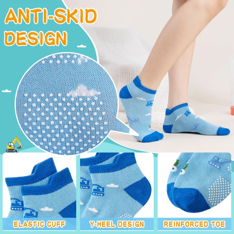 Eyean Kids Ankle Cotton Socks Cute Animal Pattern Soft Non Slip Boys Girls No Show Socks 6 Pairs (Non Slip-Car, 6-8 Years) - Image 5
