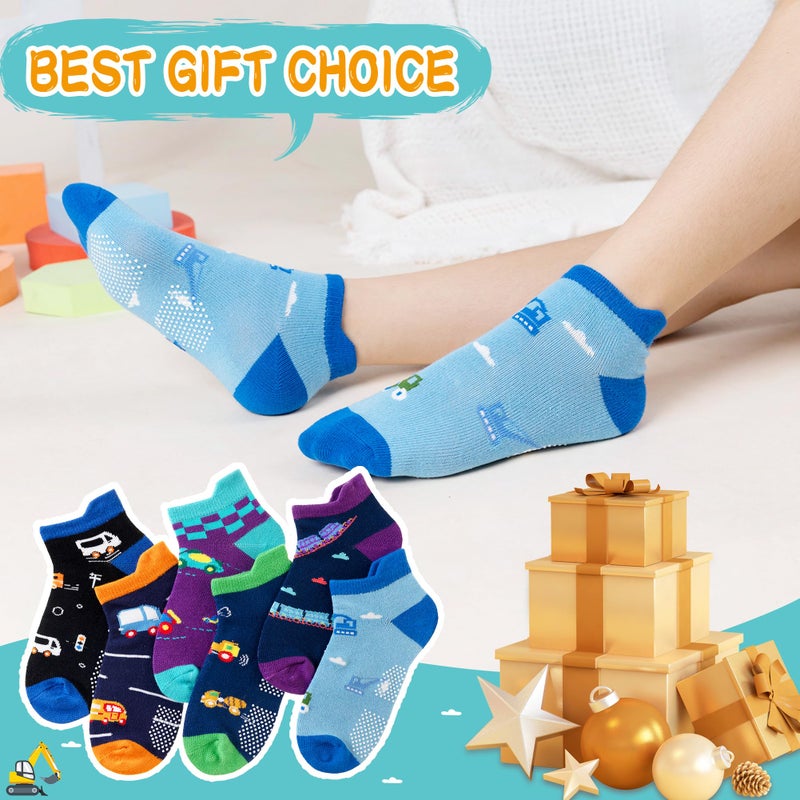 Eyean Kids Ankle Cotton Socks Cute Animal Pattern Soft Non Slip Boys Girls No Show Socks 6 Pairs (Non Slip-Car, 6-8 Years) - Image 4