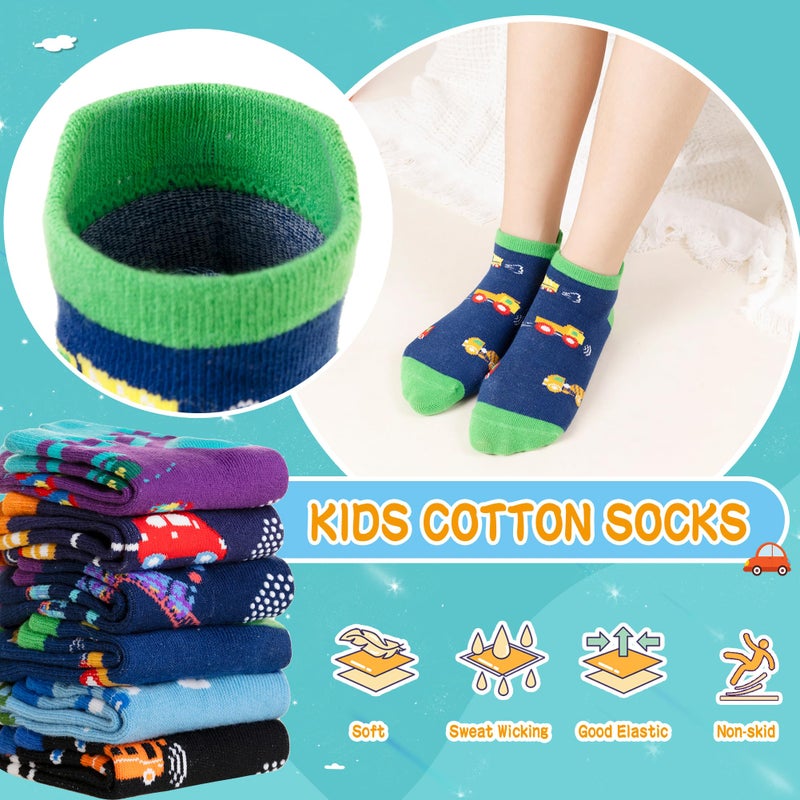 Eyean Kids Ankle Cotton Socks Cute Animal Pattern Soft Non Slip Boys Girls No Show Socks 6 Pairs (Non Slip-Car, 6-8 Years) - Image 3