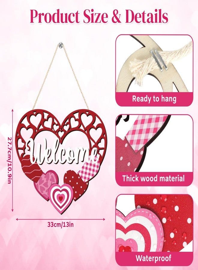 Yewfold Valentines Day Wreath, Wooden Love Red Pink Heart Valentines Day Decor, Valentine Welcome Sign for Valentine Day Tree, Door, Wall, Party Supplies (Hollow Heart) - Image 2