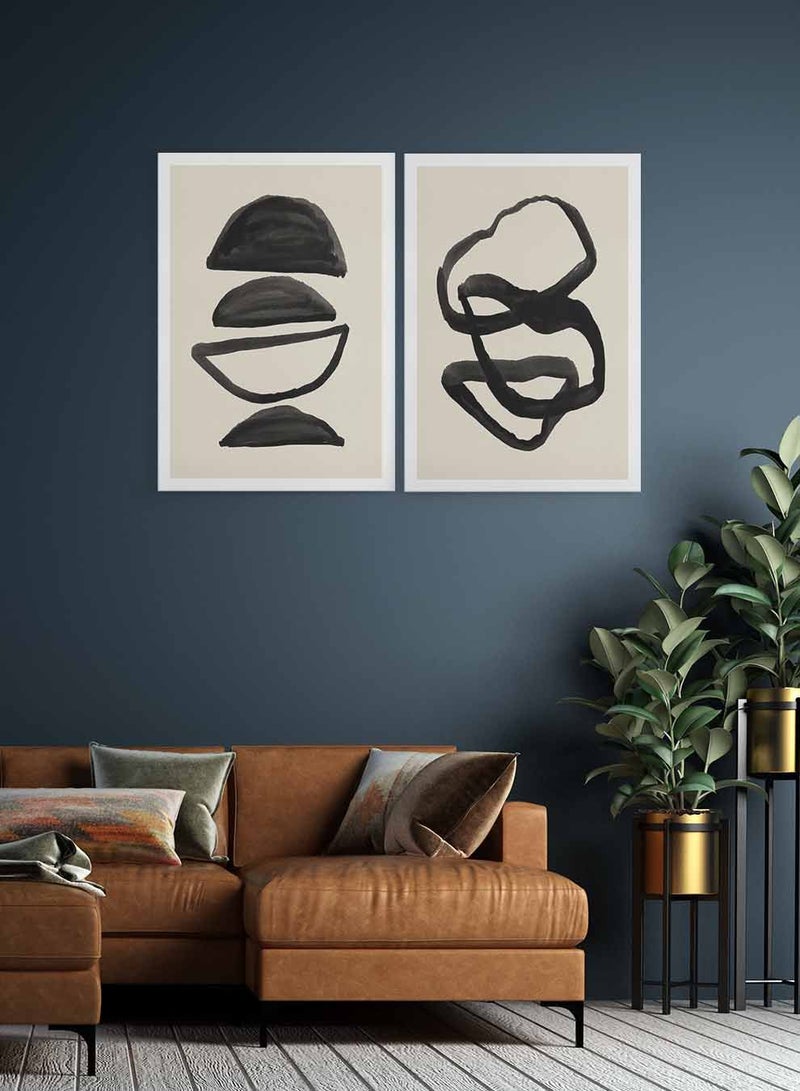 LOWHA Set of 2 Canvas Wall Arts Stretched Over Wooden Frame with Abstract Paintings - Image 1