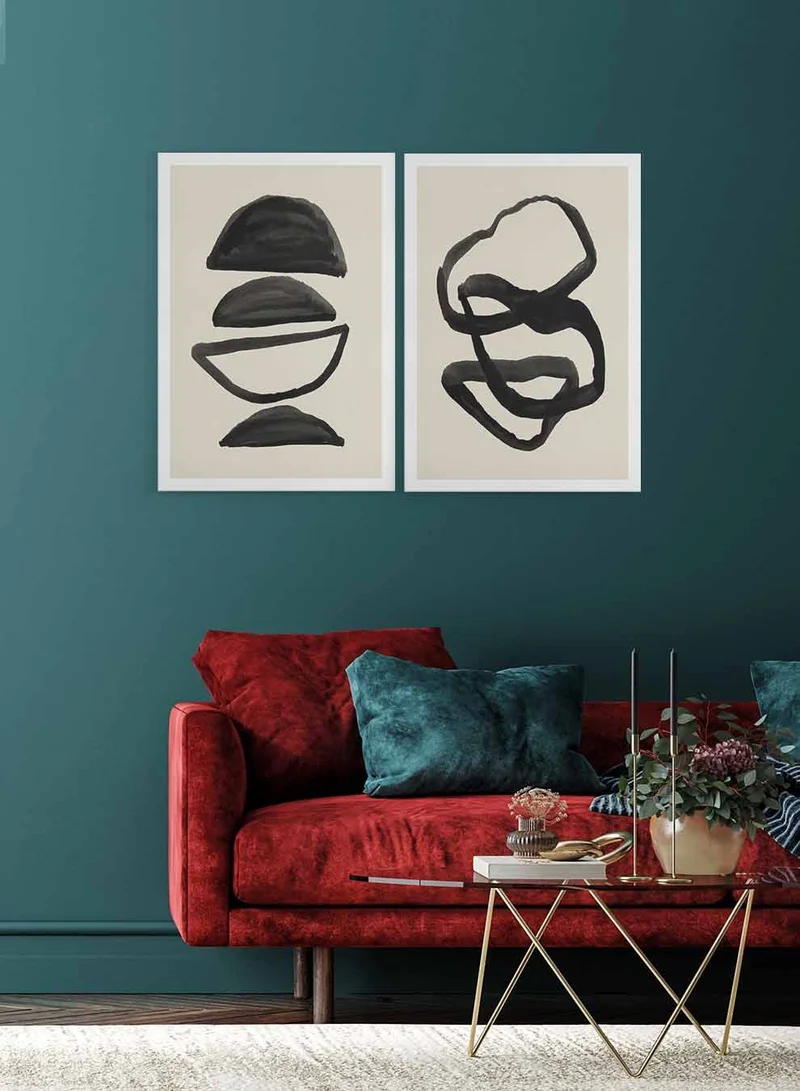 LOWHA Set of 2 Canvas Wall Arts Stretched Over Wooden Frame with Abstract Paintings