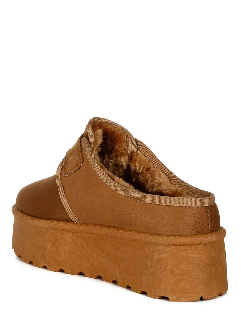 London Rag Buckle Strap Fur Platform Classic Slip-On in Tan