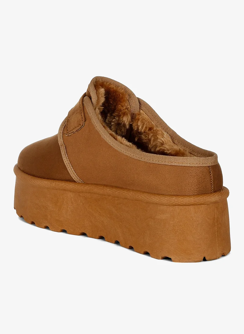London Rag Tan Buckle Strap Fur Platform Classic Slip-On in Tan for Women | Best Price UAE