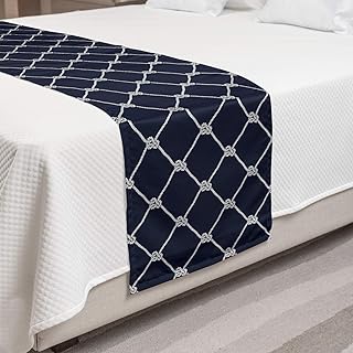 Ambesonne Ambesonne Navy Blue Bed Runner, Navy Sea Yacht Theme Cool Classic Vessel Design in Vertical Rope Artwork, Decorative  - Image 1