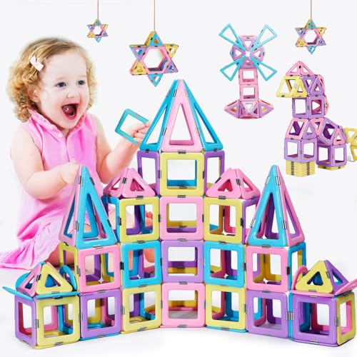 TOKBLOK Magnetic Tiles 80pcs Magnet Building Blocks Set Creative Stacking Toys for Kids 3D DIY Construction Kit Preschool Child Montessori Toys STEM Learning Toys Gifts for Girls Boys 3 4 5 6 7 Years - Image 1