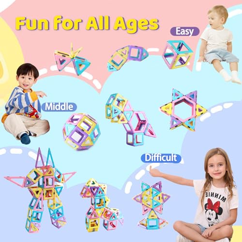 TOKBLOK Magnetic Tiles 80pcs Magnet Building Blocks Set Creative Stacking Toys for Kids 3D DIY Construction Kit Preschool Child Montessori Toys STEM Learning Toys Gifts for Girls Boys 3 4 5 6 7 Years - Image 5