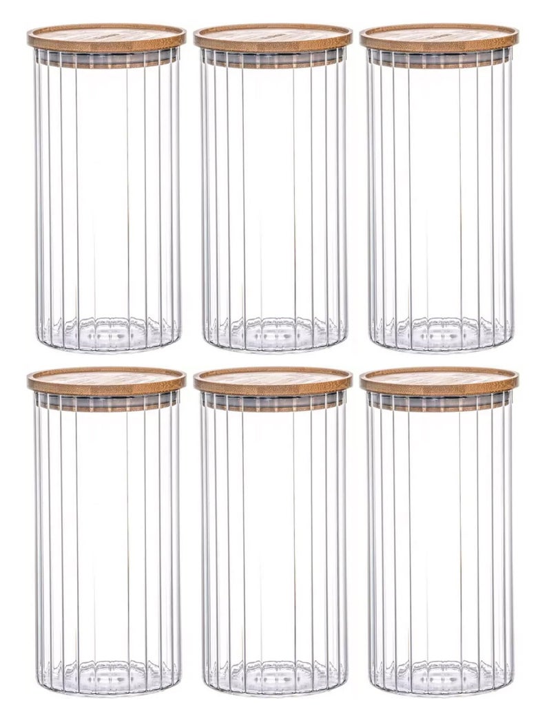 bellemax 1400 ML Round Glass Food Storage Containers with Airtight Bamboo Lid, Thickened Coffee Storage Jars for Home Kitchen, Pantry Tea, Spices, Snack (RL-1400ML, Set of 6) - Image 1