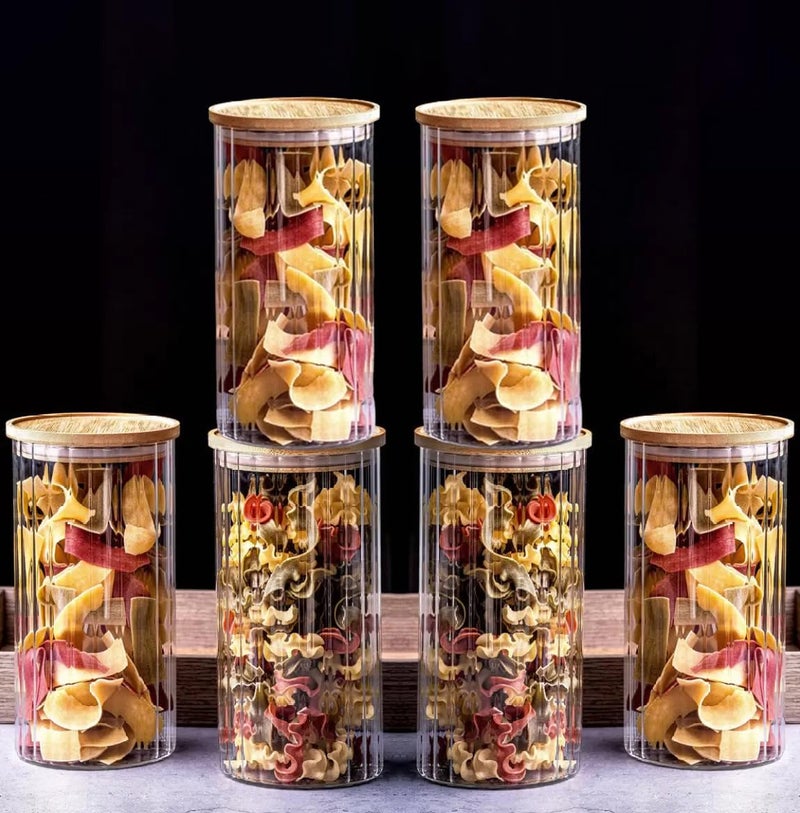 bellemax 1400 ML Round Glass Food Storage Containers with Airtight Bamboo Lid, Thickened Coffee Storage Jars for Home Kitchen, Pantry Tea, Spices, Snack (RL-1400ML, Set of 6) - Image 4