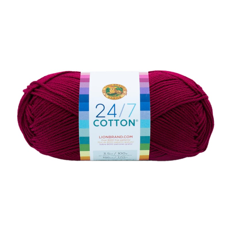 Lion Brand Yarn خيوط قطنية خفيفة الوزن من Lion Brand 247 للتريكو والكروشيه والحرف اليدوية - ماجنتا - عبوة واحدة