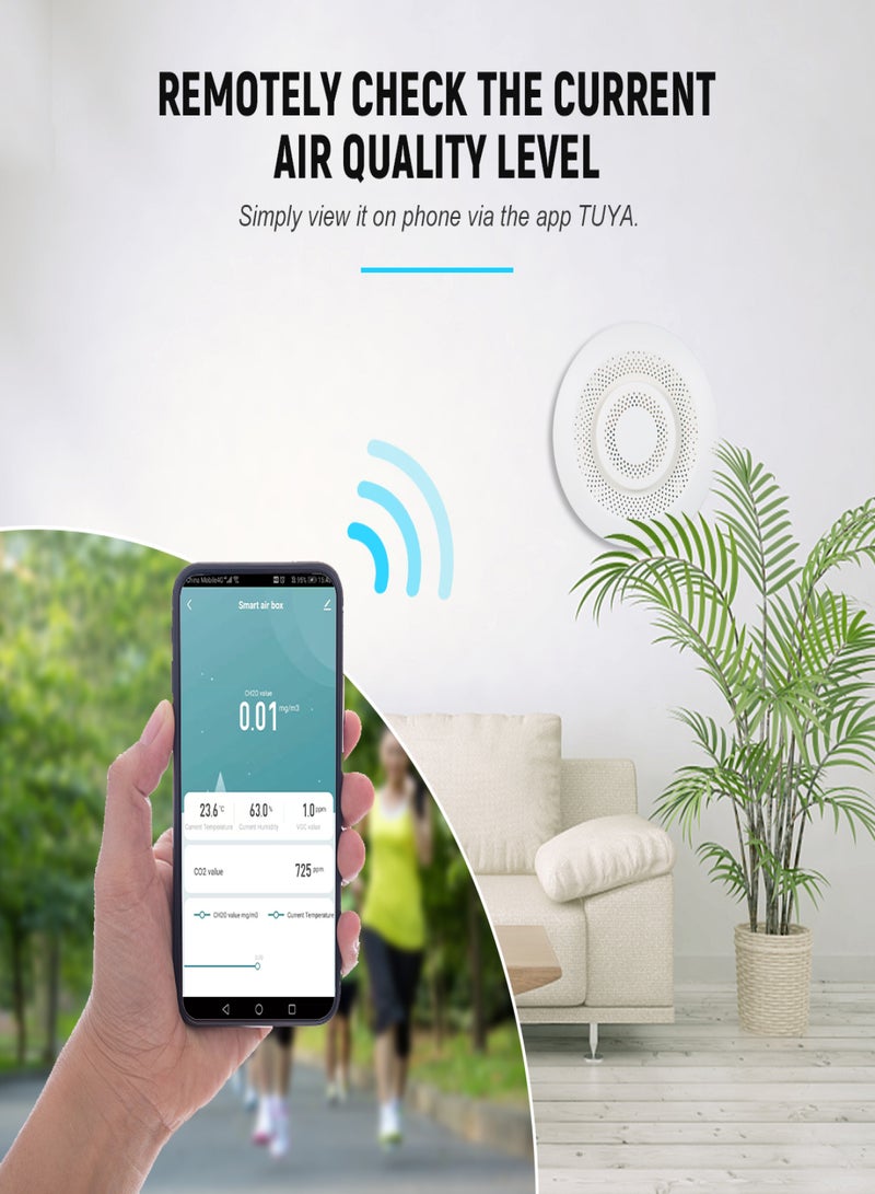 تويا جهاز مراقبة جودة الهواء الذكي Zigbee وجهاز اختبار جودة الهواء الداخلي مع تطبيق إنذار ومسجل بيانات لاختبار الفورمالديهايد والمركبات العضوية المتطايرة وثاني أكسيد الكربون ودرجة الحرارة والرطوبة - Image 2