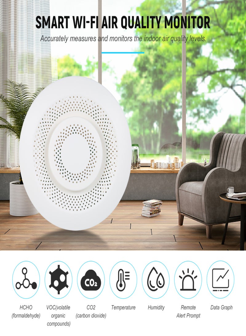 تويا جهاز مراقبة جودة الهواء الذكي Zigbee وجهاز اختبار جودة الهواء الداخلي مع تطبيق إنذار ومسجل بيانات لاختبار الفورمالديهايد والمركبات العضوية المتطايرة وثاني أكسيد الكربون ودرجة الحرارة والرطوبة - Image 3