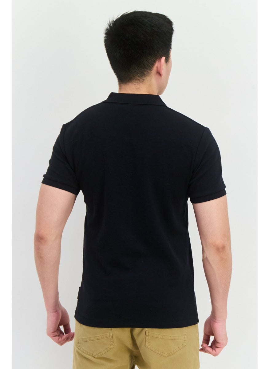 French Connection Men Regular Fit Brand Logo Short Sleeves Polo Shirt, Black  - Image 3