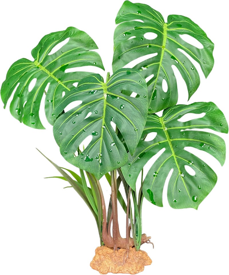 Komodo Komodo Reptile Terrarium Monstera Leaf Plant with Weighted Base  Extra Large Realistic Artificial Plant for Terrariums and Aquariums   21 Tall with 8 x 725 Leaves  - Image 1