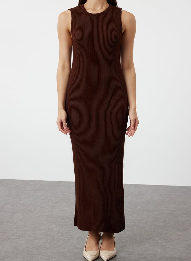 trendyol Brown Corduroy Dress-Cardigan Knitwear Suit TCTAW23US00118 - Image 4