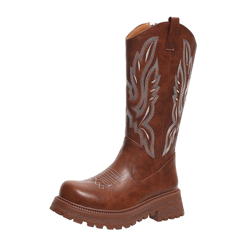 Size Size 28-43 Western Cowboy Boots National Style Classic Round Head Embroidery Boots - Image 1