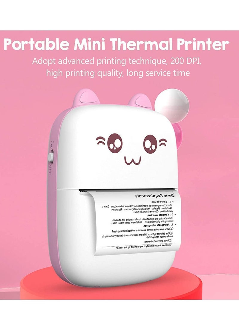 Portable Mini Pocket Printer Cute Thermal Printer with Thermal Printing Paper USB Cable for Note Photo Web Document Printing,Pink - Image 3