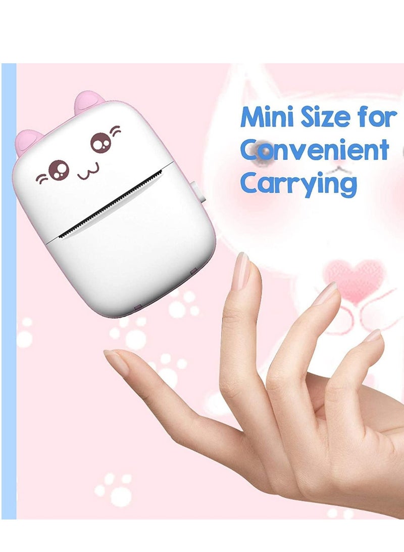 Portable Mini Pocket Printer Cute Thermal Printer with Thermal Printing Paper USB Cable for Note Photo Web Document Printing,Pink - Image 2