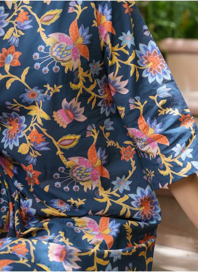 sanskrutihomes All Over Floral Print Longline Top & Pants Co-Ord by Styli
