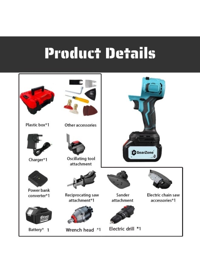 GearZone مجموعة أدوات كهربائية لاسلكية شاملة، مجموعة أدوات النجارة متعددة الوظائف، مجموعة أدوات كهربائية بدون فرشاة مع بطارية 21 فولت 4.0 أمبير وصناديق أدوات لمشاريع DIY، المنازل والحدائق - Image 3