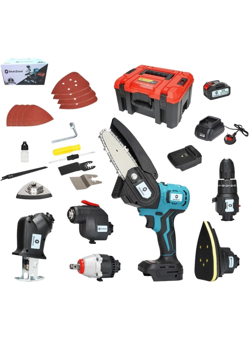 GearZone مجموعة أدوات كهربائية لاسلكية شاملة، مجموعة أدوات النجارة متعددة الوظائف، مجموعة أدوات كهربائية بدون فرشاة مع بطارية 21 فولت 4.0 أمبير وصناديق أدوات لمشاريع DIY، المنازل والحدائق - Image 1