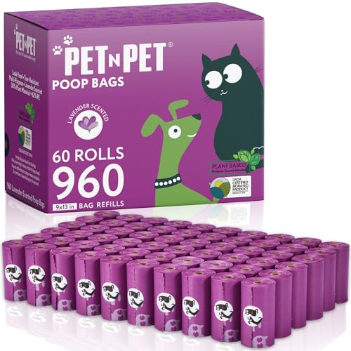 Pet N Pet Poop Bags for Dogs 960 Counts Lavender Scented Dog Poop Bags Rolls USDA Certified 38 Plant Based 62 PE Dogs Waste Bag Doggie Poo Bag