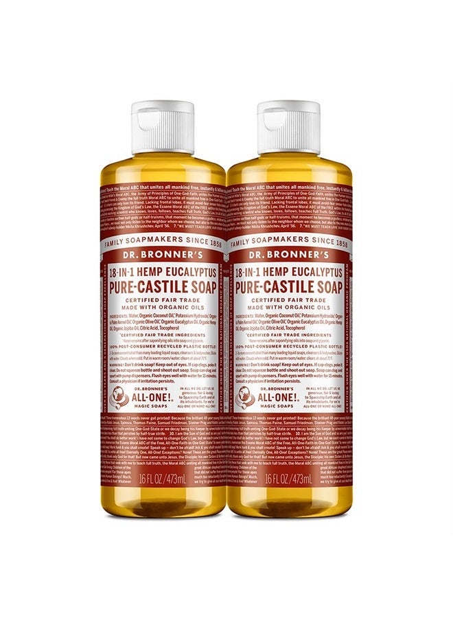 Dr. Bronner's Pure-Castile Liquid Soap (Eucalyptus, 16 ounce, 2-Pack) - Made with Organic Oils, 18-in-1 Uses: Face, Body, Hair, Laundry, Pets and Dishes, Concentrated, Vegan, Non-GMO - Image 1