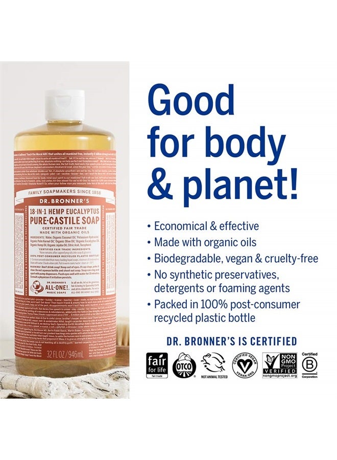 Dr. Bronner's Pure-Castile Liquid Soap (Eucalyptus, 16 ounce, 2-Pack) - Made with Organic Oils, 18-in-1 Uses: Face, Body, Hair, Laundry, Pets and Dishes, Concentrated, Vegan, Non-GMO - Image 4