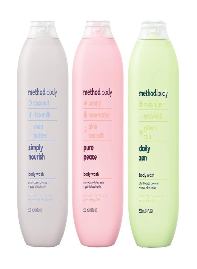 Method Body Wash Trio for Daily Cleansing and Skin Care, Moisturizing Body Wash, Simply Nourish, Pure Peace and Daily Zen, 18 Fluid Ounce (Variety Pack) - Image 1