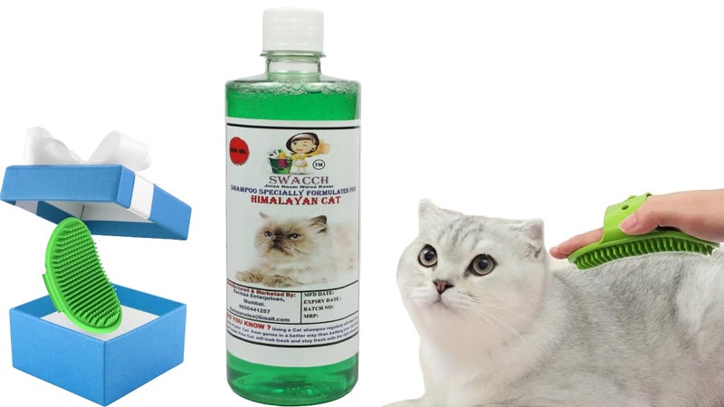 Swacch Himalayan Cat Shampoo -500ml (Neem Alovera) + Bath Brush with Adjustable Straps Combo Pack - Image 1