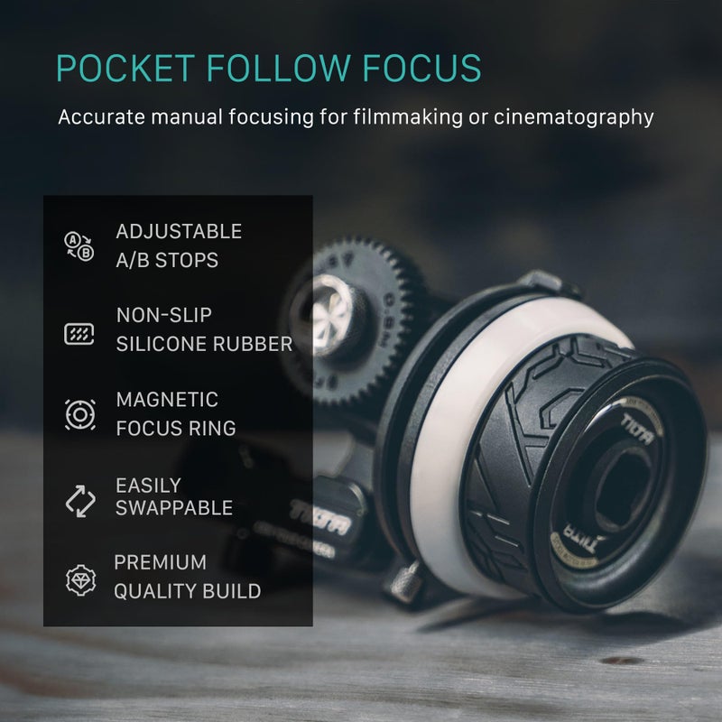 Tilta Pocket Follow Focus | Precise Focus Ring with A/B Stops | Fluid Damping System | 15mm Rod & Rod Holder | Works with Most Cameras & Lenses | Lightweight, Comfortable, and Compact Design (FF-T07) - Image 2