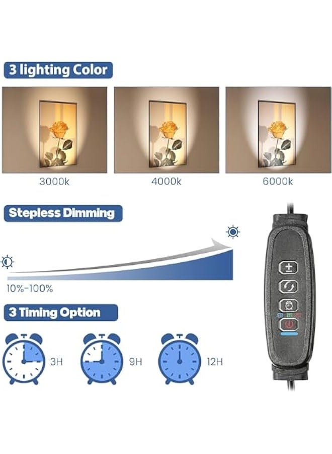 TRASSLE Indoor LED Spot Lights, 3W Uplighting with Remote Control Dimmable & Timer, Adjustable 3000K/4000K/6000K Floor Spot Lights for Plants Pictures Artwork, USB Powered - Image 3