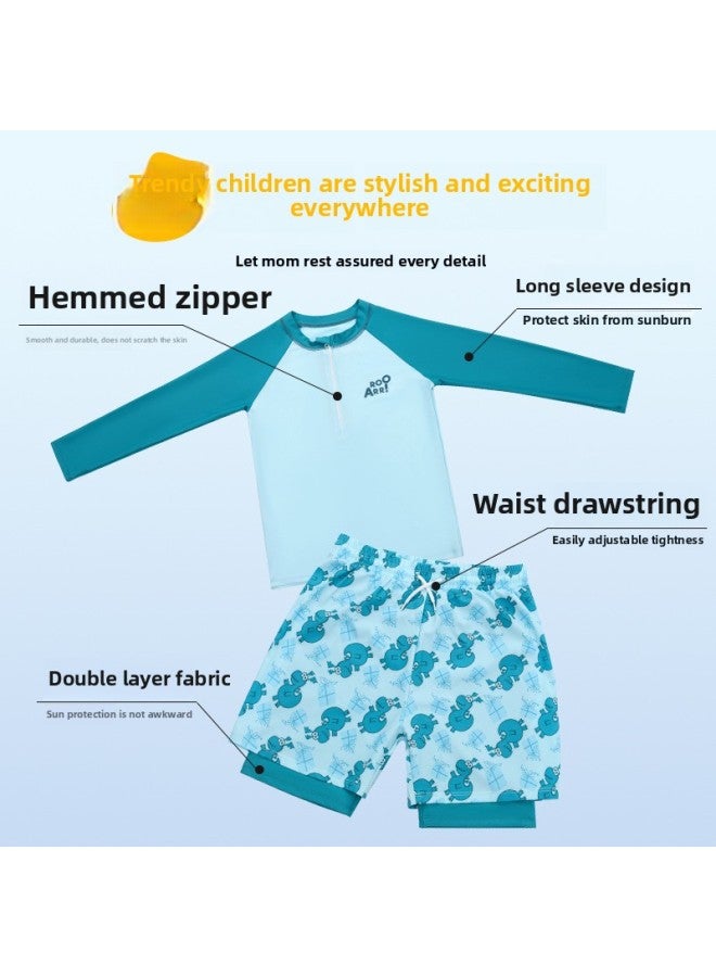 إسكدنيا ملابس سباحة للأطفال للأولاد مقسمة بأكمام طويلة للأولاد المتوسطة والكبيرة مضادة للإحراج، ملابس سباحة واقية من الشمس، تخصيص معدات السباحة - اللون: 8330 أخضر - - Image 5