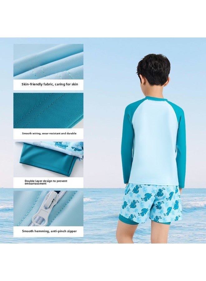 إسكدنيا ملابس سباحة للأطفال للأولاد مقسمة بأكمام طويلة للأولاد المتوسطة والكبيرة مضادة للإحراج، ملابس سباحة واقية من الشمس، تخصيص معدات السباحة - اللون: 8330 أخضر - - Image 4