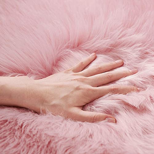 SERISSA Ultra Soft Fluffy Pink Faux Sheepskin Fur Shaggy Couch Cover Furry Carpet for Kids Room Fuzzy Plush Rug for Bedroom Living Room Runner, 2x6 Feet (Sheepskin Shape,Pink) - Image 4