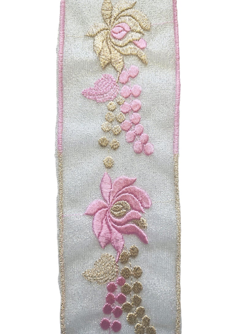 Rich Silver with Pink & Gold Flowers, 10 yards, Sewing Lace Trim - Image 2