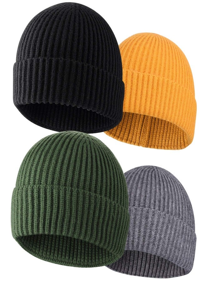 Roybens 4pcs Wool Fisherman Beanies for Men, Knit Short Watch Cap Winter Warm Hats - Image 1