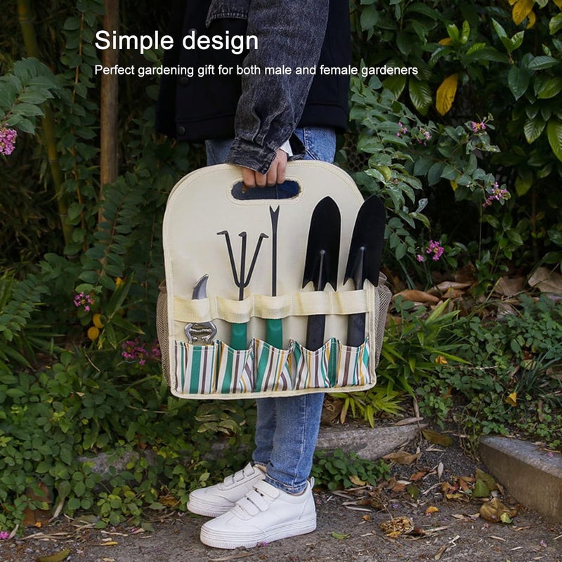 Garden Tool Bag Pouch Large Capacity, 600D Oxford Cloth with PE Board, 35.5x17x40cm - Durable Construction, Comfortable Grip, Portable for Gardeners (Beige with Color Stripe) - Image 5