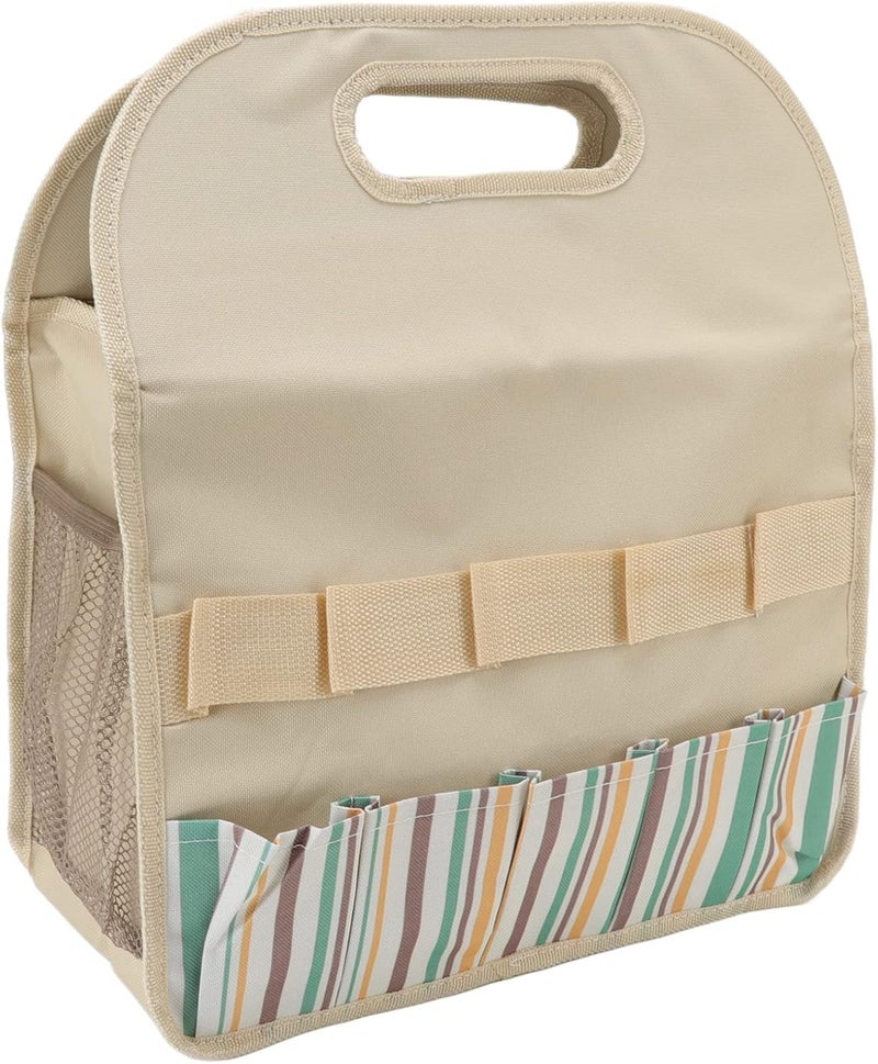 Garden Tool Bag Pouch Large Capacity, 600D Oxford Cloth with PE Board, 35.5x17x40cm - Durable Construction, Comfortable Grip, Portable for Gardeners (Beige with Color Stripe) - Image 1