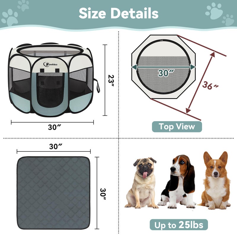 Siedihit Medium Dog Cat Playpen, Puppy Pet Playpen Indoor for Dog Crate Tent Cage Outdoor, Portable Pop Up Dogs Enclosure Kennel with Carrying Case for Dogs/Cats/Rabbits (Grey with Pad, Medium) - Image 3
