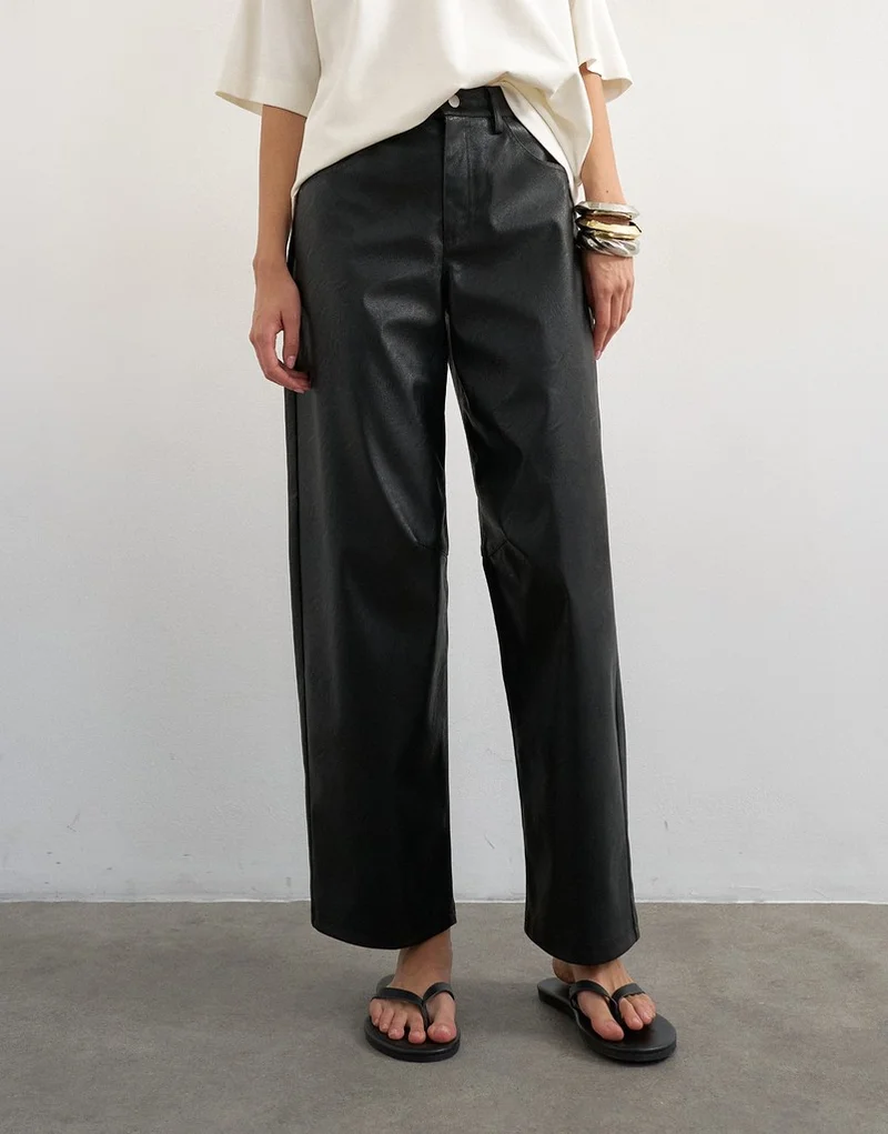 Topshop Coated Barrel Fit Trousers