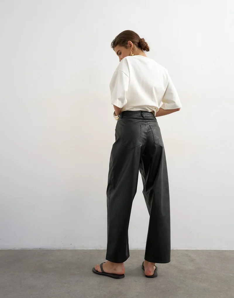 Topshop Coated Barrel Fit Trousers