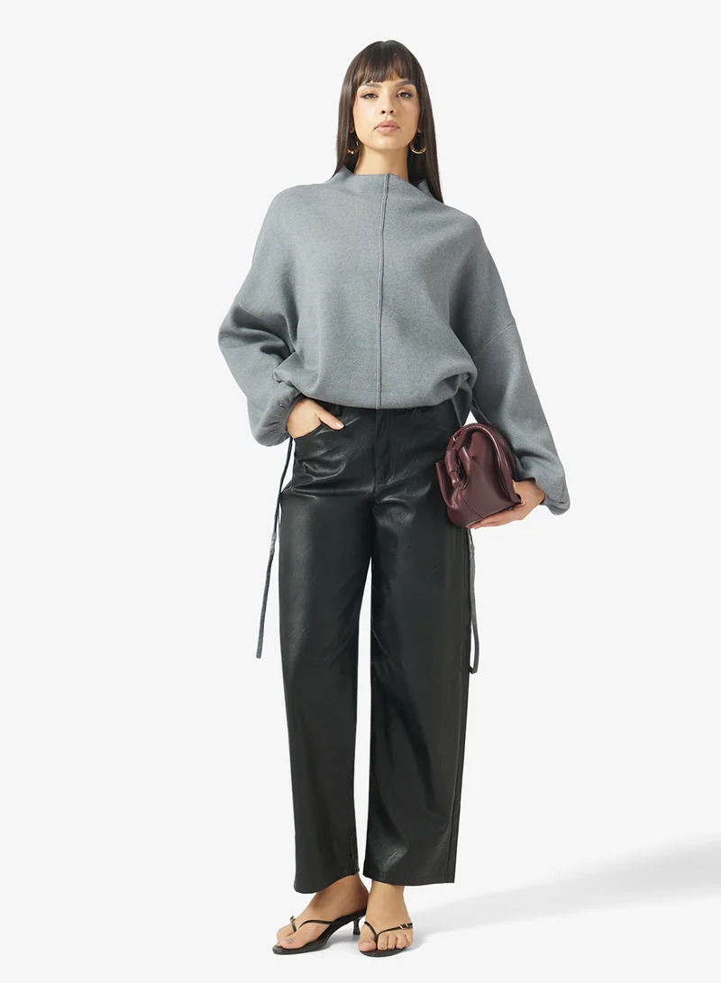Topshop Coated Barrel Fit Trousers