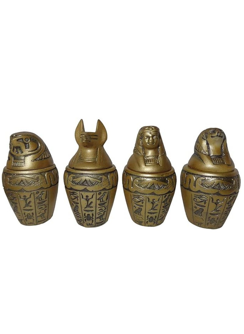 Generic Set Of 4 Jars Egyptian Ancient Canopic  Antique Hieroglyphics Decoration Handmade  - Image 1