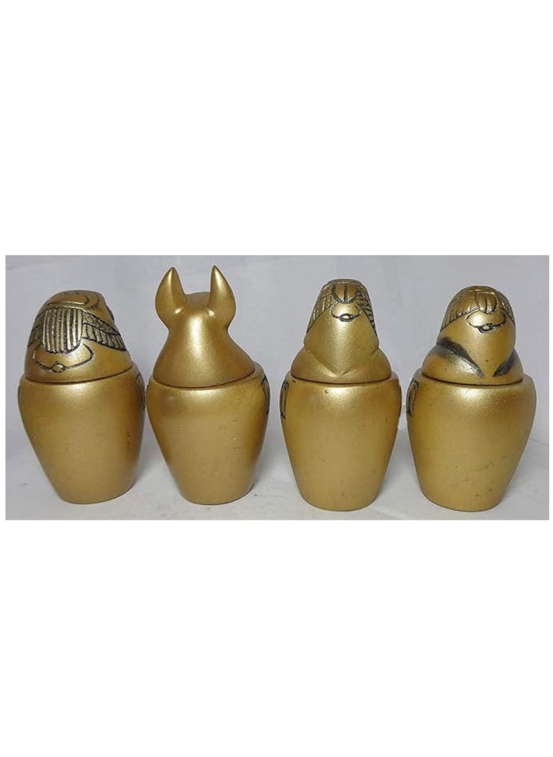 Generic Set Of 4 Jars Egyptian Ancient Canopic  Antique Hieroglyphics Decoration Handmade  - Image 2