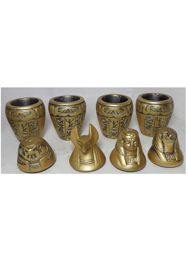 Generic Set Of 4 Jars Egyptian Ancient Canopic  Antique Hieroglyphics Decoration Handmade  - Image 3