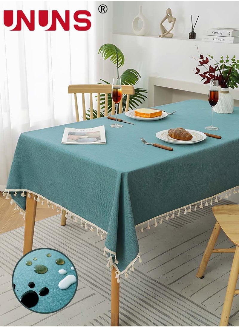 UNUNS Table Cloth,Waterproof TPU Film Tablecloth With Tassel,Oil-Proof Spill-Proof Rectangle Tablecloth,Wipeable Plastic Tablecloth Cover,140x200cm  - Image 1