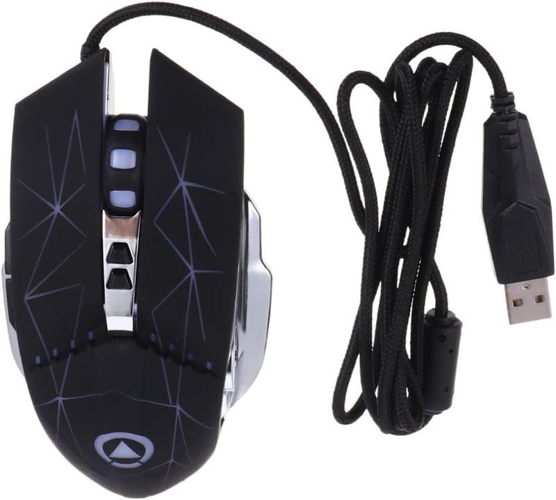 فأرة ألعاب USB سلكية ميكانيكية صامتة بإضاءة خلفية لأجهزة الكمبيوتر المحمولة للاعبين، أسود نجمي، تصميم مضاد للعرق، مريحة للعب التنافسي لون طراز - Image 1